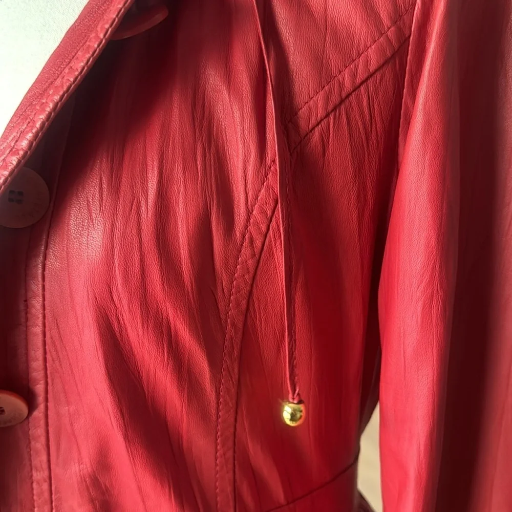 Vintage GENUINE Soft Coral Red Leather SCHAFSTALL Germany Parka Coat size 38 - Picture 14 of 16